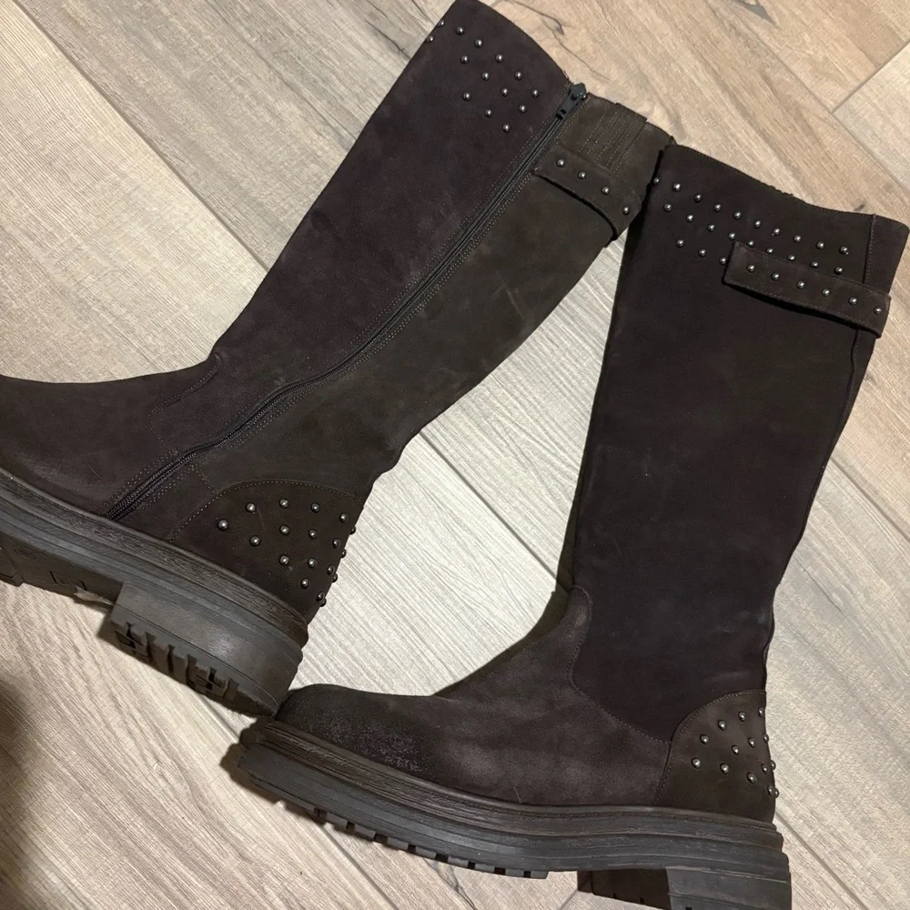 EMANUELE‎ CRASTO Italy Suede Leather Chunky Sole Studded Boots brown size 38 7.5